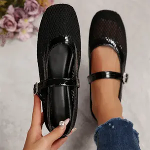 Sandals for Women Mesh Ballet Flats Buckle Strap Fishnet Dressy Summer