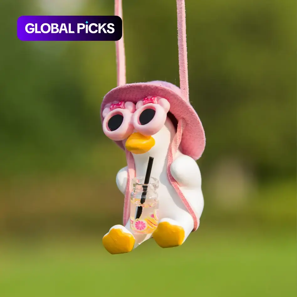 Cute Hanging Car Decoration for Summer, Cool Swinging Duck Rearview Mirror Pendant, Cute Girly Car Interior Accessory in Pink and Yellow, Car Ornament and Supplies for Girls, Girly Car Accessories #GLOBAL PICKS