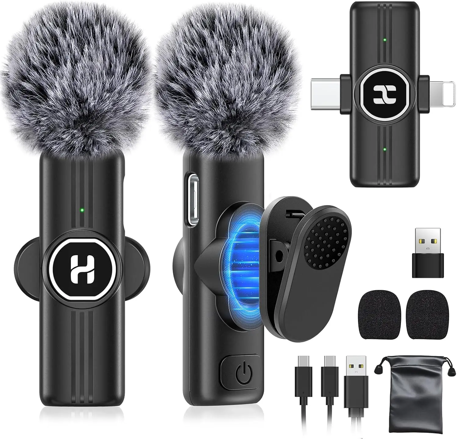 Mini Wireless Lavalier Microphone for Iphone, Ipad, Android Phone - Noise Reduction Lapel USB C Bluetooth Mic for Recording, Clip on Omni Lav Mic for Video Recording, Tiktok, Youtube, Vlog HEHOTTC