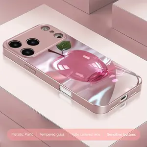 Pink Crystal Apple New Model Compatible with iPhone 17/17 Air/17 Pro/17 Pro Max/16/16 Pro/16 Plus/16 Pro Max/15/15 Pro/15 Pro Max/14/14 Pro/14 Plus/14 Pro Max/13/12 Pink Metallic Paint Tempered Glass Phone Case Protection, Phone Accessories, Popular Cute