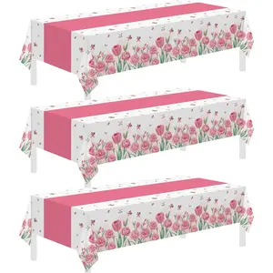 3 Pack Mothers Day Decorations,Mothers Day Tablecloth,54" x 108" Disposable Plastic Table Cloth for Rectangle,Party Table Cover for Birthday Party Supplies,Home,Dinner,Indoor,Outside