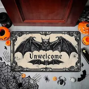 Halloween Bat Welcome Mat, Thick Soft Plush Rug, Gothic Dark Style Door Mat, Ideal for Living Room Bedroom Entryway, Home Decorative Rug