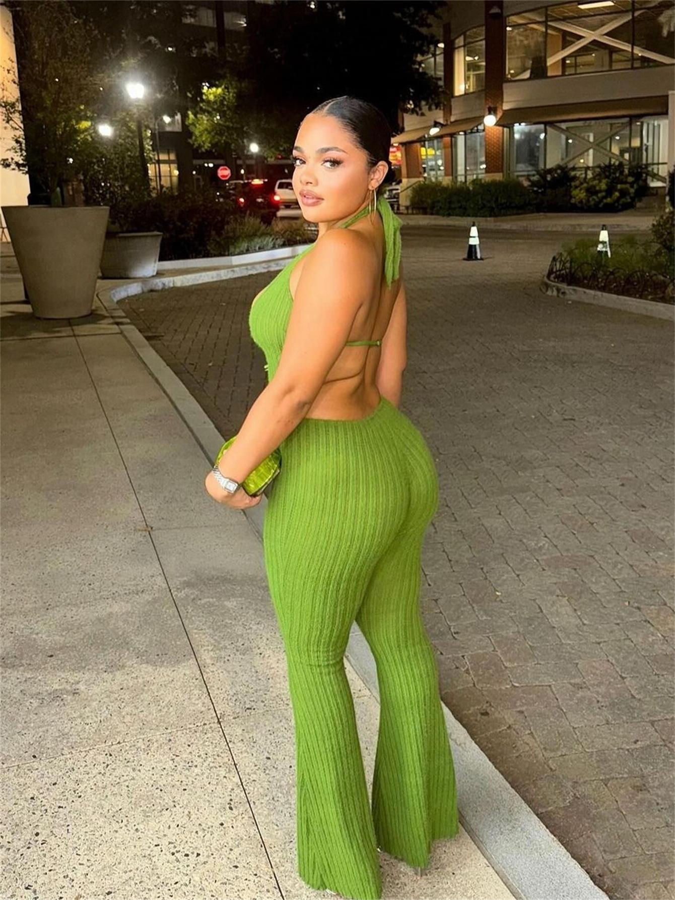 Halter Slim Fit Lace-up Backless Sexy Hot Girl Jumpsuit Women