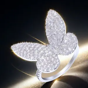 Wide Face Hip-hop Luxury Micro Paved Butterfly Cubic Zirconia Ring - For Brides, Engagement, Wedding & Anniversary - Birthstone Design Jewelry for Parties & Vacation - Valentine's Day, Christmas & Mother's Day Gift