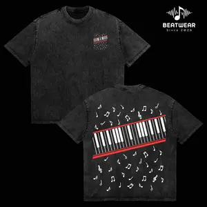 MJ "Music Notes Piano" Graphic Tee, Oversized Heavyweight Cotton Tee, Keyboard Design Shirt, Music Lover Streetwear Unisex