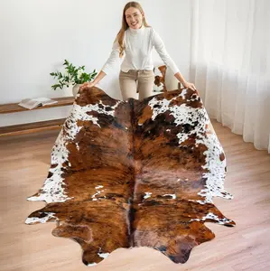 100% Genuine Tricolor Brindle Cowhide Rug – Extra Large Natural Animal Hide Carpet for Living Room, Bedroom, Office & Home Décor – Ecowhides