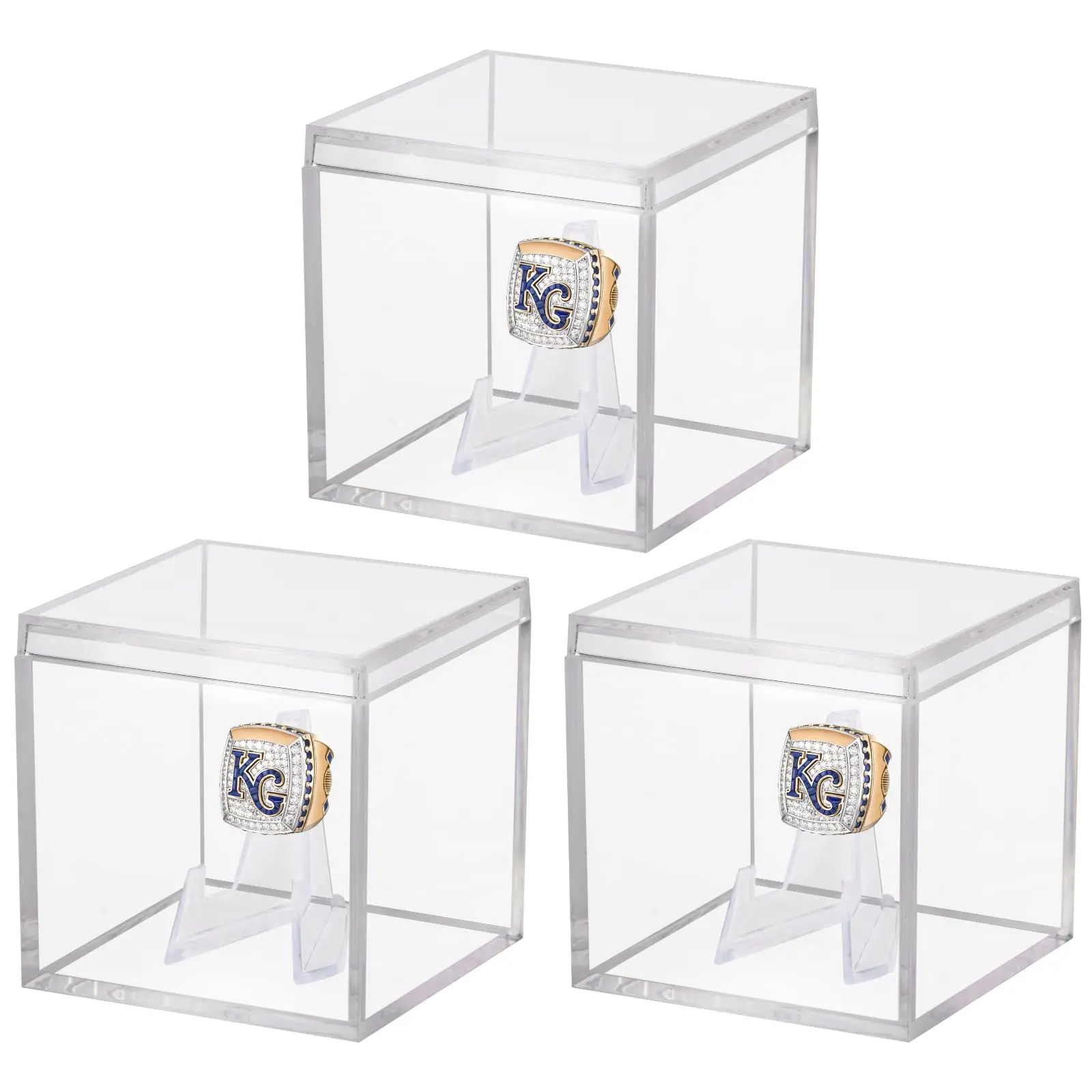 Championship Ring Display Case 3 Pack Clear Acrylic Sports Ring Holder Box