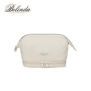 New Belinda Puffy Wet Dry Double-Layer Cosmetic Bag, Padded Travel Makeup Organizer for Women, Wide-Open Storage Case for Toiletries Brushes Accessories, TikTok Summervibes Stock
