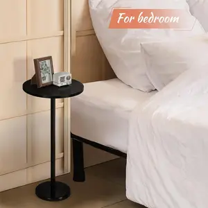 Black Side Table for Small Spaces Round End Table with Marble Base Small Pedestal Table Drink Table for Sofa Couch Chair Patio, Black