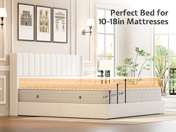 AMERLIFE Lift Up Storage Bed Frame, Linen Upholstered Platform Bed with Vertical Channel Tufted Headboard and Wingback, Hydraulic System, No Box Spring Needed, Wood Slats Support/Best Gift Ideas/Christmas Gifts