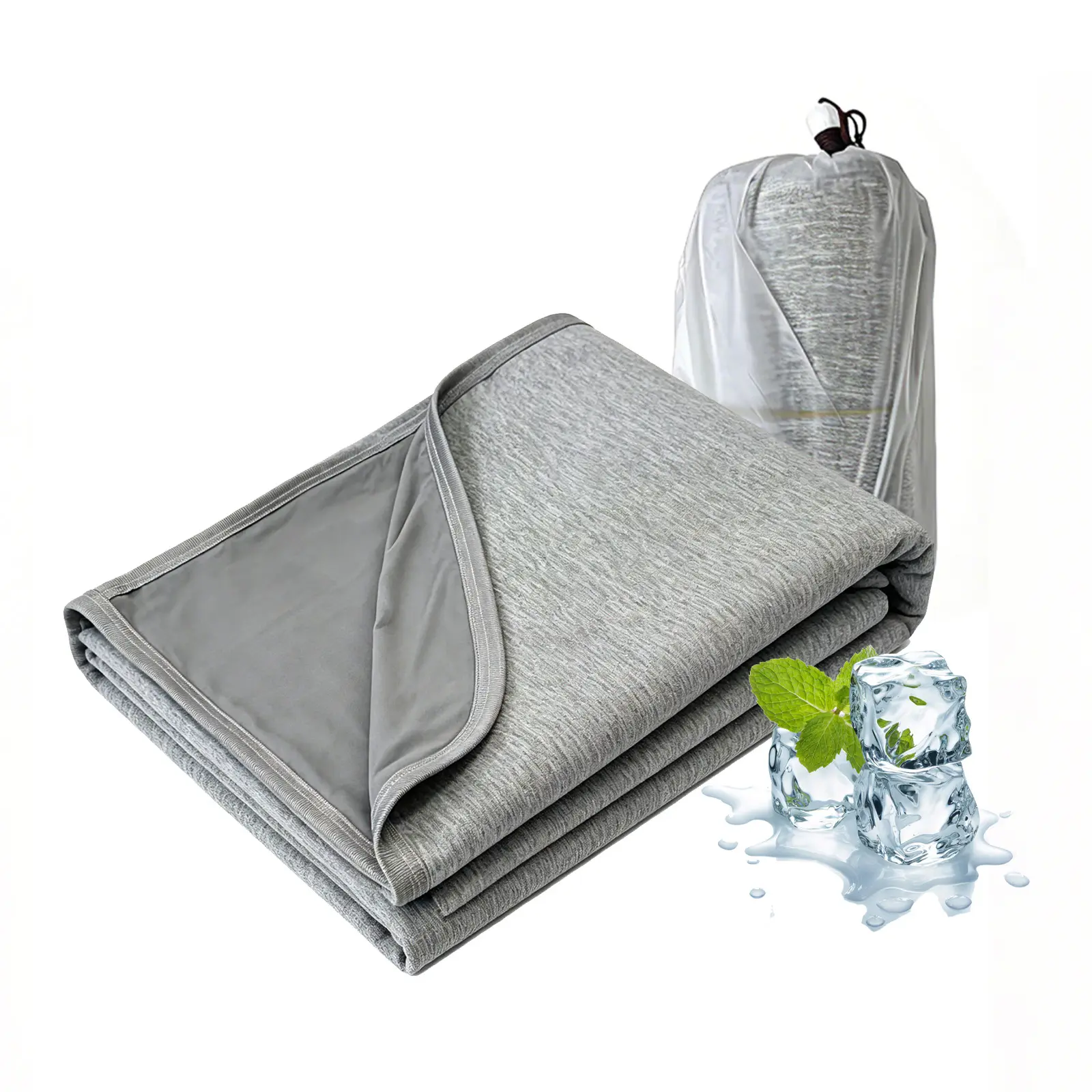 Large Size 60x80 in Cooling Blanket for Hot Sleepers, Gray - Lightweight, Breathable, Instant Cool Fabric, Portable with Drawstring Bag for Summer Night Sweats
