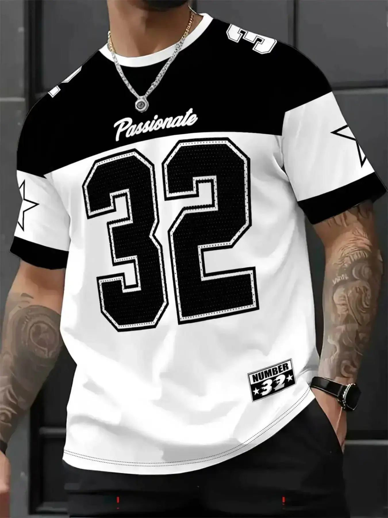 Men's Casual Round Neck Short Sleeve T-Shirt, Star & Number Print Stylish Football Jersey, Fitted All Seasons Sports Shirt, Sports Top, Workout Tops, Fitness Shirts, Fitness Apparel, Fitness Workout Shirt, Casual Sporty Top