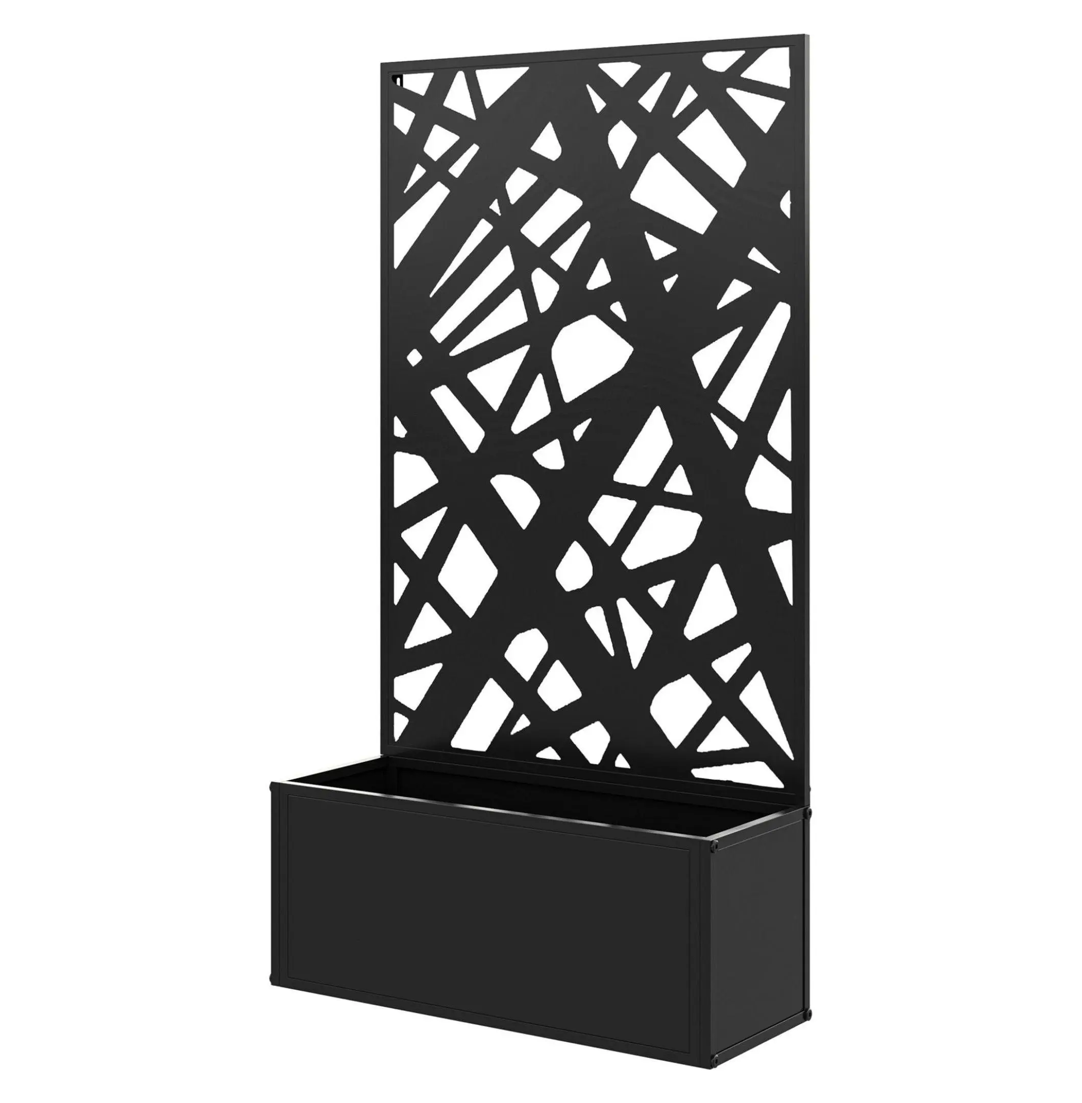 Rectangular Metal Planter Box Raised Garden Bed with Geometric Cutouts & Privacy Screen, 24"x9.1"x44.5", Wall-Mount or Freestanding Modern Outdoor Furniture, Patio/Balcony Plant Container