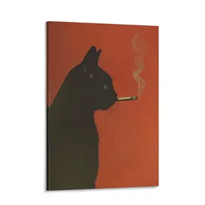 Retro Black Cat Smoking Canvas Poster, Funny Whimsical Cat Wall Art, Vintage Animal Print, Decor for Bar, Kitchen, Bedroom, Living Room, Dorm, Office