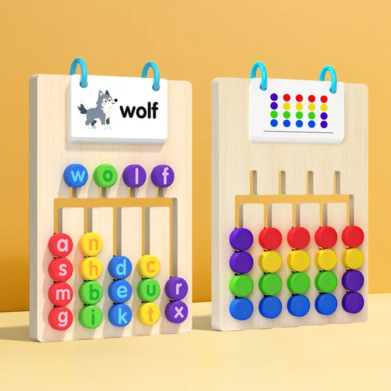 Wooden Puzzle Cards Two-In-One Five-Color Path Game, Word Spelling, Desktop Toy, Christmas Gift, Educational Kids' Activity, Montessori Peg Puzzles, Letter Puzzle, Wooden Peg Puzzles
