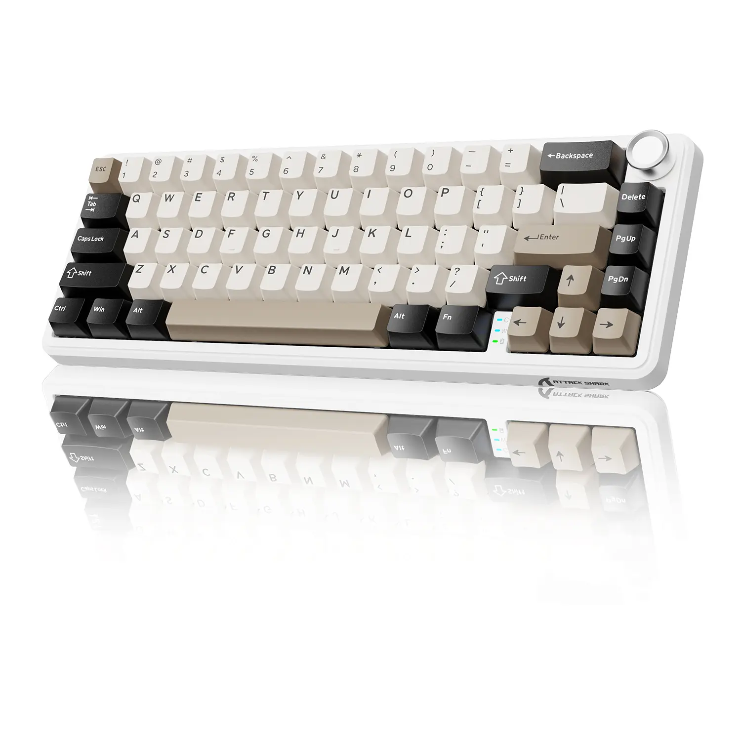 ATTACK SHARK X66 Cheese White 60% TKL RGB Mechanical Gaming Keyboard - Tri Mode (USB-C Wired/BT5.0/2.4Ghz), Volume Knob, Gasket Mount, PBT Keycaps, Hot Swappable Strawberry Switches, NKRO, Creamy Sound for PC, Win, Mac