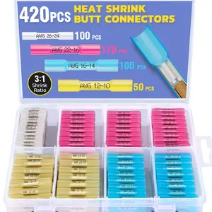 420 count Heat Shrink  Connectors, Insulated Electrical  Connectors,Wire Connectors Ideal for Marine,,Wiring (4colors/4sizes)