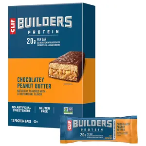 CLIF BUILDERS Protein Bars - Chocolatey Peanut Butter - Gluten Free (12 Pack)