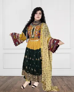 Afghan Kochi Party Dress - Elegant Design with Waist Tie, Perfect for Special Occasions