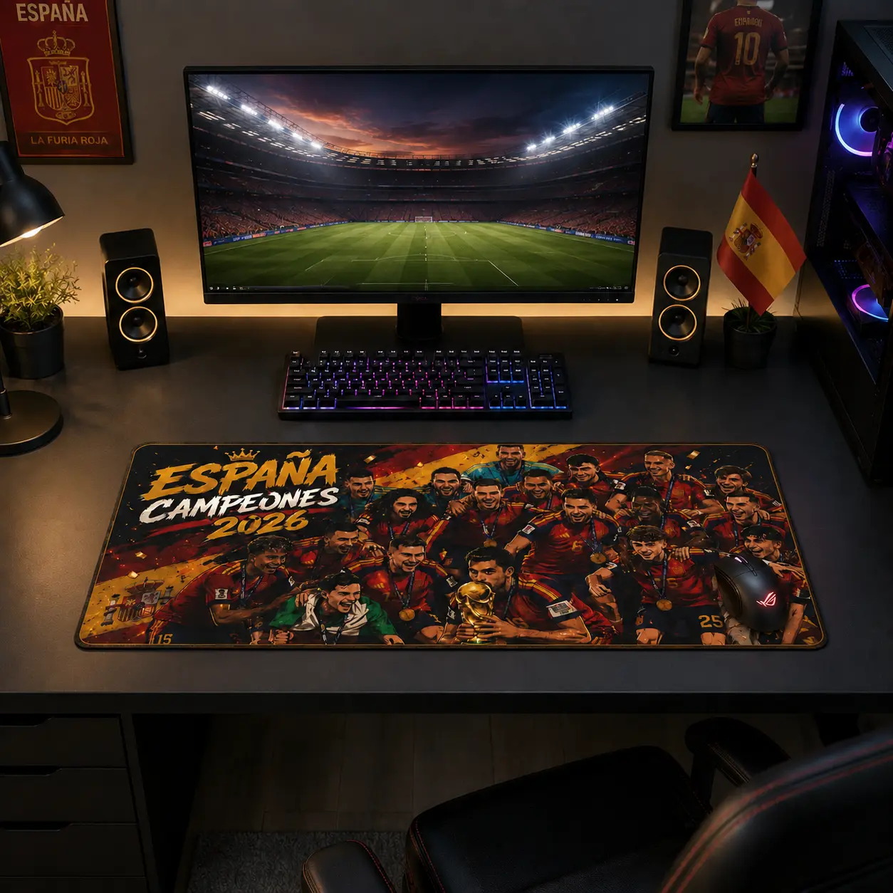 1PCS Spain Soccer Champions 2026 Mouse Pad, 31.5 x 11.8 Inch Large Gaming Desk Mat, Extended Keyboard Mouse Pad, Spanish Football Fan Desk Accessories, Soccer Lover Gift，DealsForYouDays，SummerWins