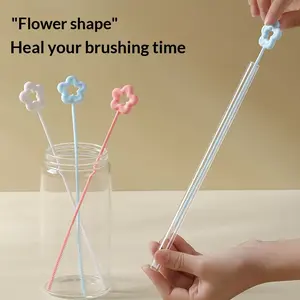 Silicone straw brush with flower-shaped hanging ring straw brush