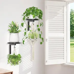 1 piece/2 piece Wall-Mounted Plant Rack, Indoor Outdoor Use, Metal Clothes Hanger with Hooks, Floating Flower Display Stand, Hanging Plant Basket, Space-Saving & Easy Assembly