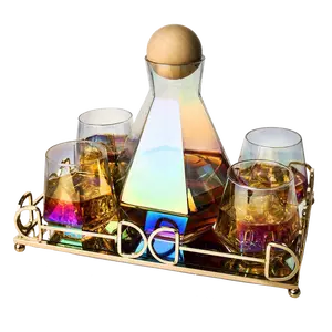 Diamond Iridescent Glass Diamond Decanter and Glasses Set, The Wine Savant Rainbow Iridescent Comes With A Diamond Decanter 4 Whiskey/Wine Diamond Glasses, 1 Tray and a Perfect Box