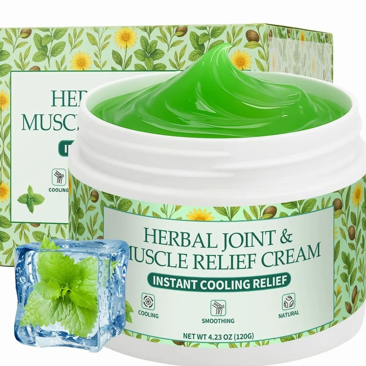 Instant Cooling Relief Cream - Herbal Menthol Soothing Gel, Joint Flex Cream Activities Throughout The Body, Cooling Ointment for Muscle, Head, Lumbar, Neck, Hands, and Feet (1 pcs, 4.23OZ)
