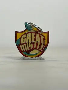 Vintage Great Hustle Baseball Pin: Red Yellow Enamel - Sports Accessory