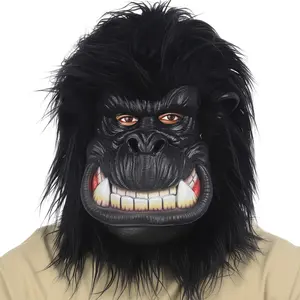 MOKRY PARTY Gorilla Mask Hairy Latex Animal Mask Monkey Head Mask Halloween Carnival Costume Mask