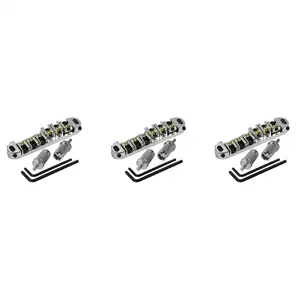 3X Chrome Metal Plated Roller Saddle Tune-O-Matic Bridge for Les Paul Style Electric Guitar Replacement