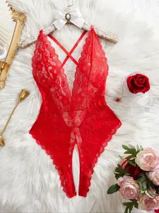 Women'S Sexy Lace Backless Bodysuit, Adjustable Straps, Crisscross Design, Rhinestones Detailing, Fitted & Thin Fabric, All Season Wear, Underwear