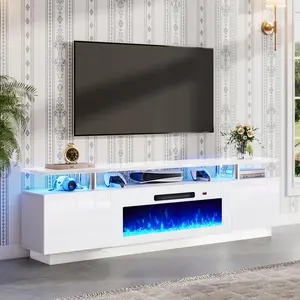 VanAcc Modern Fireplace TV Stand with  Electric Fireplace, High Gloss Finish Media Console with Open Storage for DVD Players, Entertainment Center with LED Lights and Remote Control