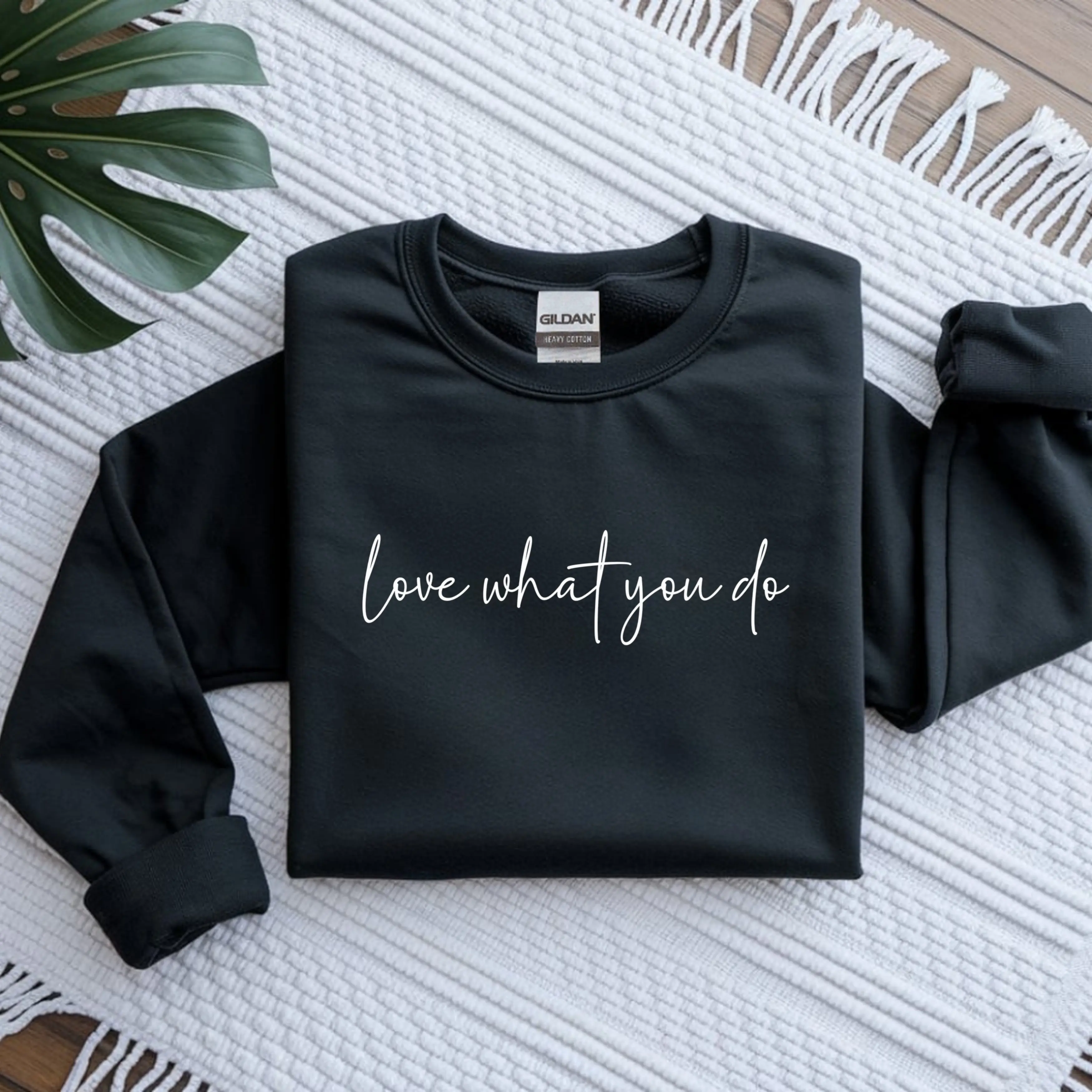 LOVE WHAT YOU DO Cozy Sweatshirt, Mental Health Sweatshirt, Simple Motivational Quote, Cute Sayings Graphic Apparel, Trendy Unisex Soft Everyday Shirt, Positive Affirmation Shirt, Gildan 18000...
