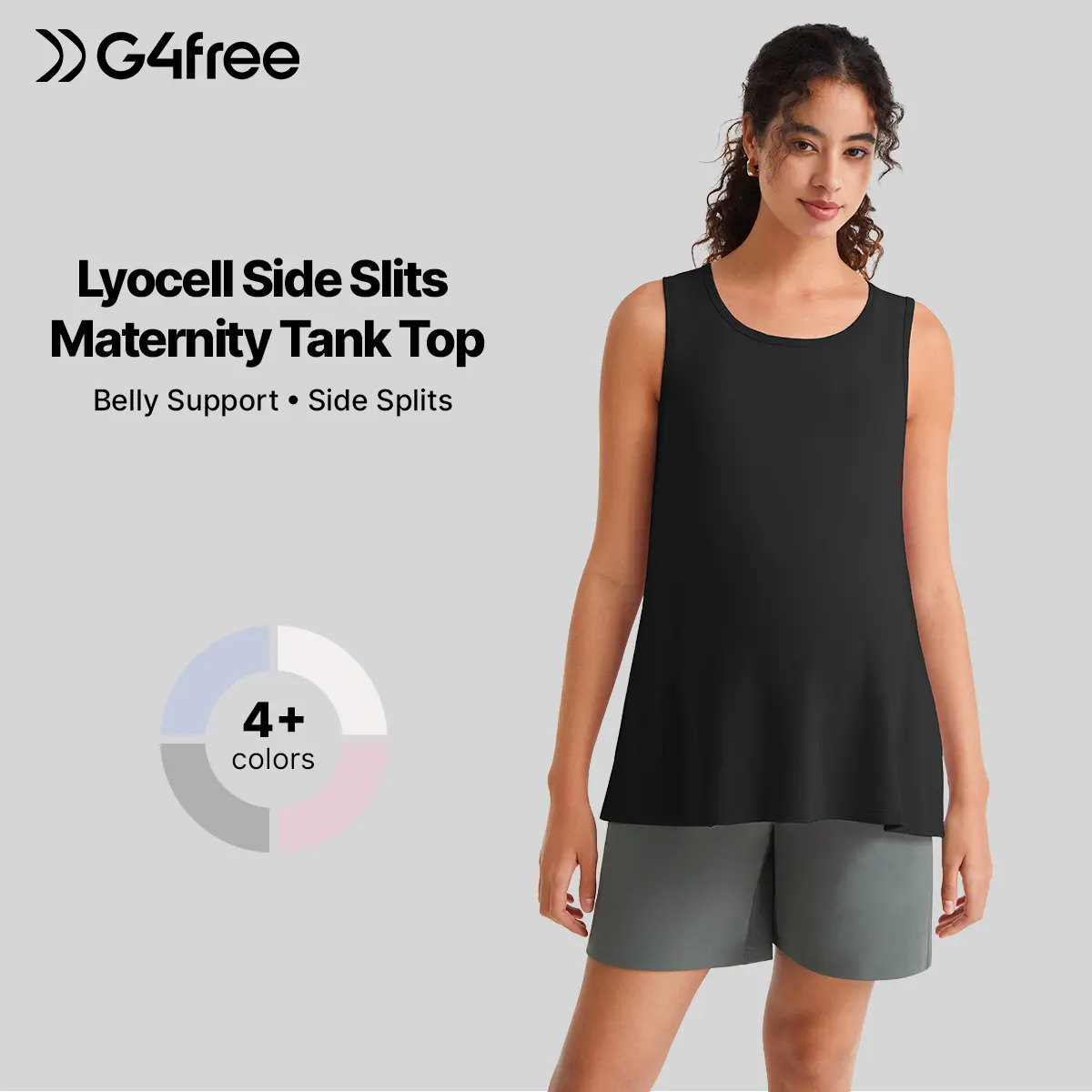 G4Free Lyocell Side Slits Maternity Tank Tops Crewneck Pregnancy Sleeveless Workout Shirts Loose Fit