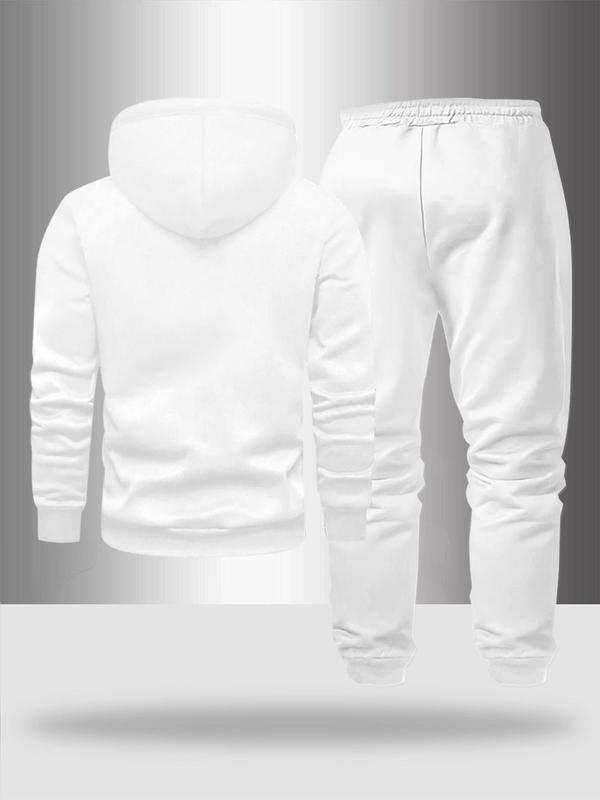 Men's Fall Winter Casual Sportswear Set, Sweatsuit with Pockets, Fashion Artistic Letter Print Hoodie & Drawstring Pants, Comfortable Warm Two-Piece