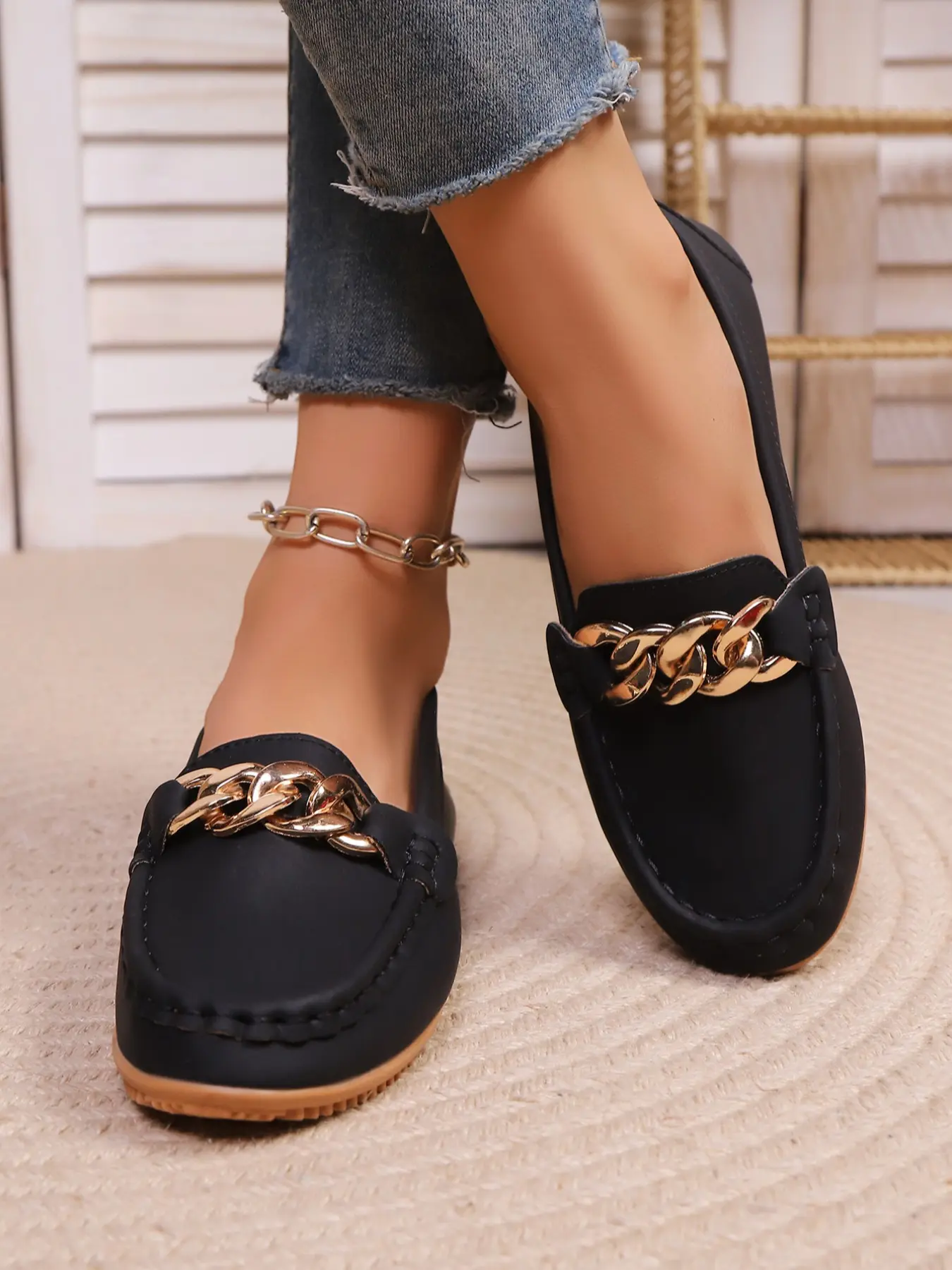 Women's Casual PU Leather Loafers, Lightweight Soft Sole Slip-On Shoes, Round Toe Breathable All-Season Comfort Footwear, Commuter Shoes, Office Shoes, Fashion Flat Shoes, Casual Flats