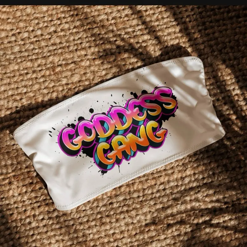 Goddess Gang Bandeau Top - White with Colorful Graffiti Design for Women