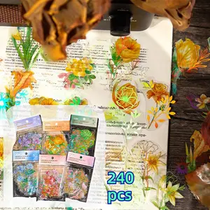 6 Pack Holographic Gold Foil Nature Flowers Plants Stickers Floral Scrapbook Stickers Hot Stamping Plant Tent Decoration Material Beauty & Personal Care