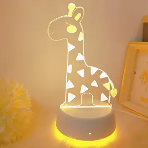 3D Acrylic Giraffe Night Light USB Powered Cute Cartoon Style Push Button Control Warm Room Decor Atmosphere Lamp Gift