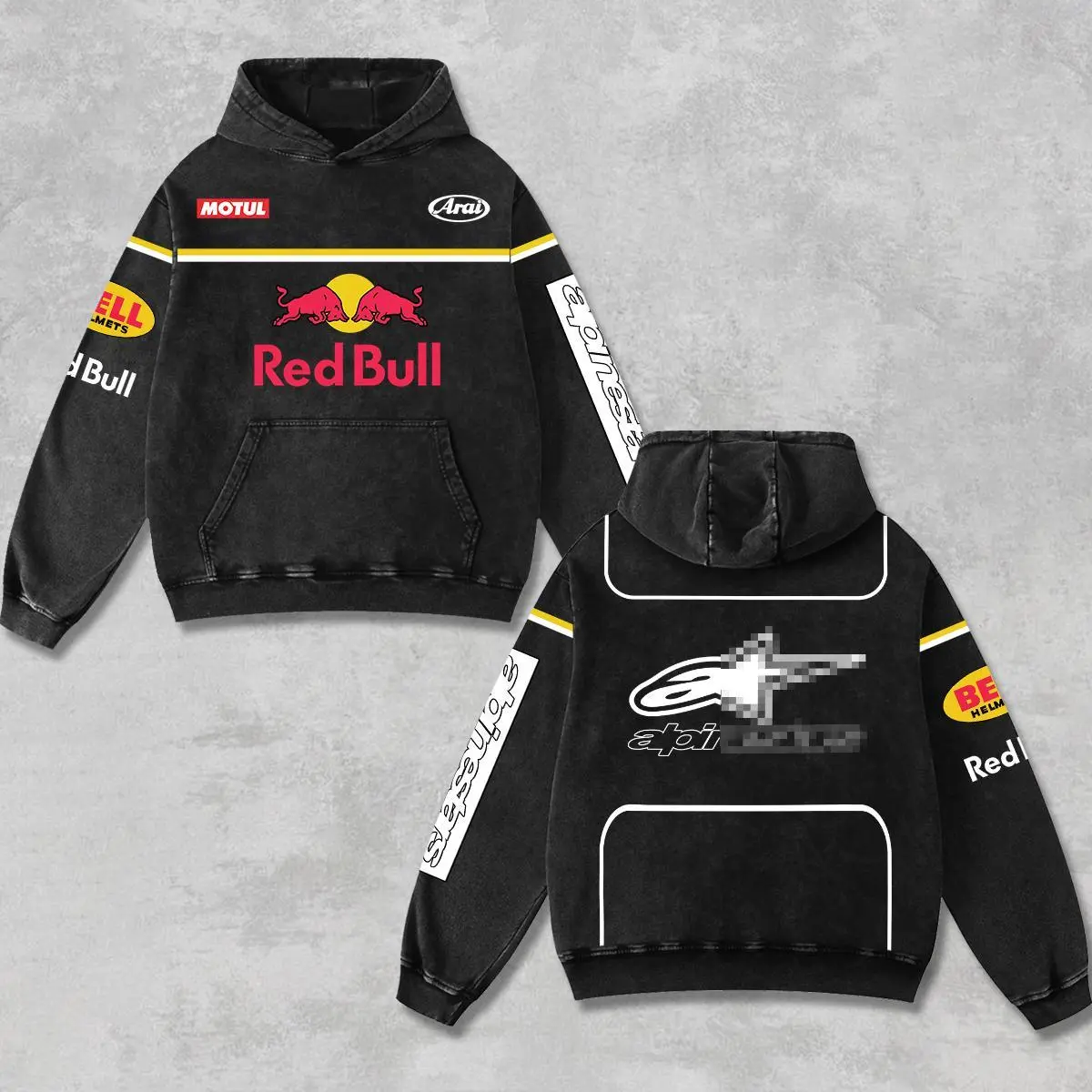 Retro Red Racing Hoodie Vintage Washed, Motor World Championship Enthusiast, Motorcycle Off-Road Dirt Bike Graphic Streetwear, Heavyweight Biker Sweatshirt, Retro Moto Gear Motorbike Apparel Men’s Grunge Y2K Racing Jacket Style