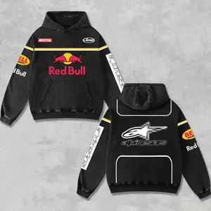 Retro Red Racing Hoodie Vintage Washed, Motor World Championship Enthusiast, Motorcycle Off-Road Dirt Bike Graphic Streetwear, Heavyweight Biker Sweatshirt, Retro Moto Gear Motorbike Apparel Men’s Grunge Y2K Racing Jacket Style