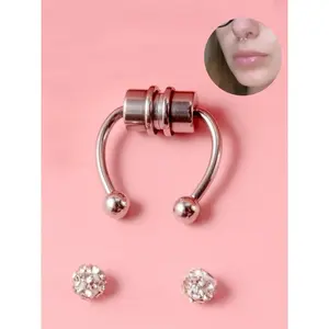 &Body No Piercing Jewelry, Magnetic Nose Rings with Rhinestone Decorated Replacement Head, Magnetic Nose Cuff for Men & Women, Spiral Nose Ring