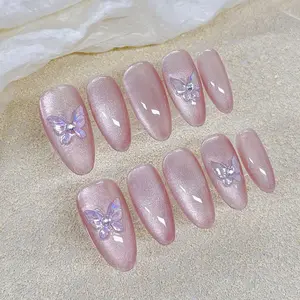 [Glimmer] Medium Almond Handmade Press on Nails, Fake Nails with Nail tool kit with Jelly Stickers, Reusable, Durable