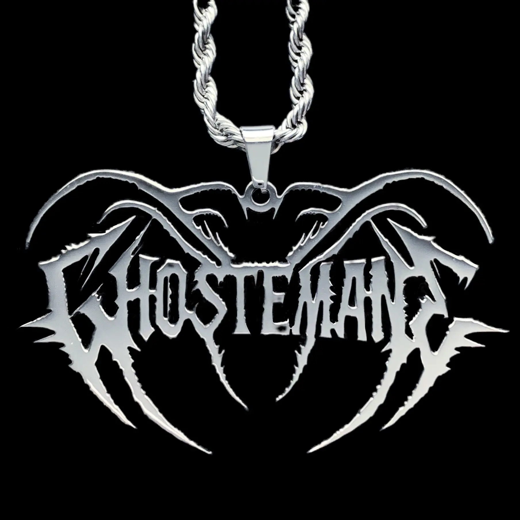 Ghostemane Necklace 2" Mirror Polished Stainless Steel Blackmage Pendant Necklace Hypoallergenic Laser Cut Design Scratch Free Choice of Chain Free Gift Included