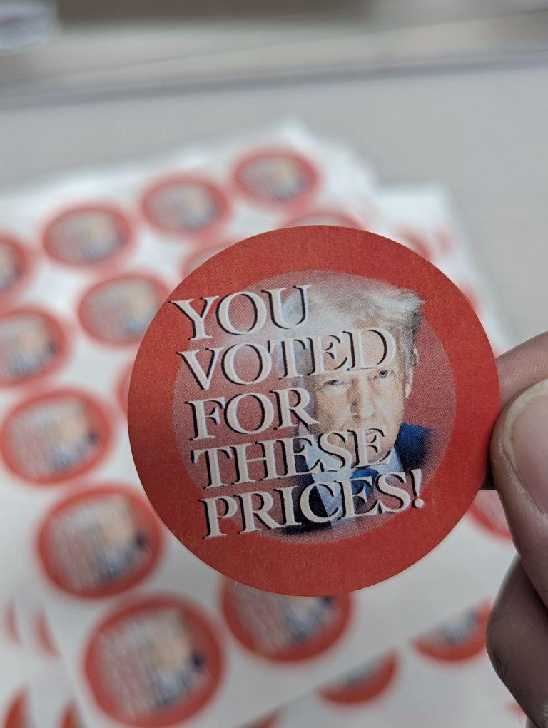 DJTrump You Voted for These Prices! Stickers - Donald Trump Economy Tariffs Red Design