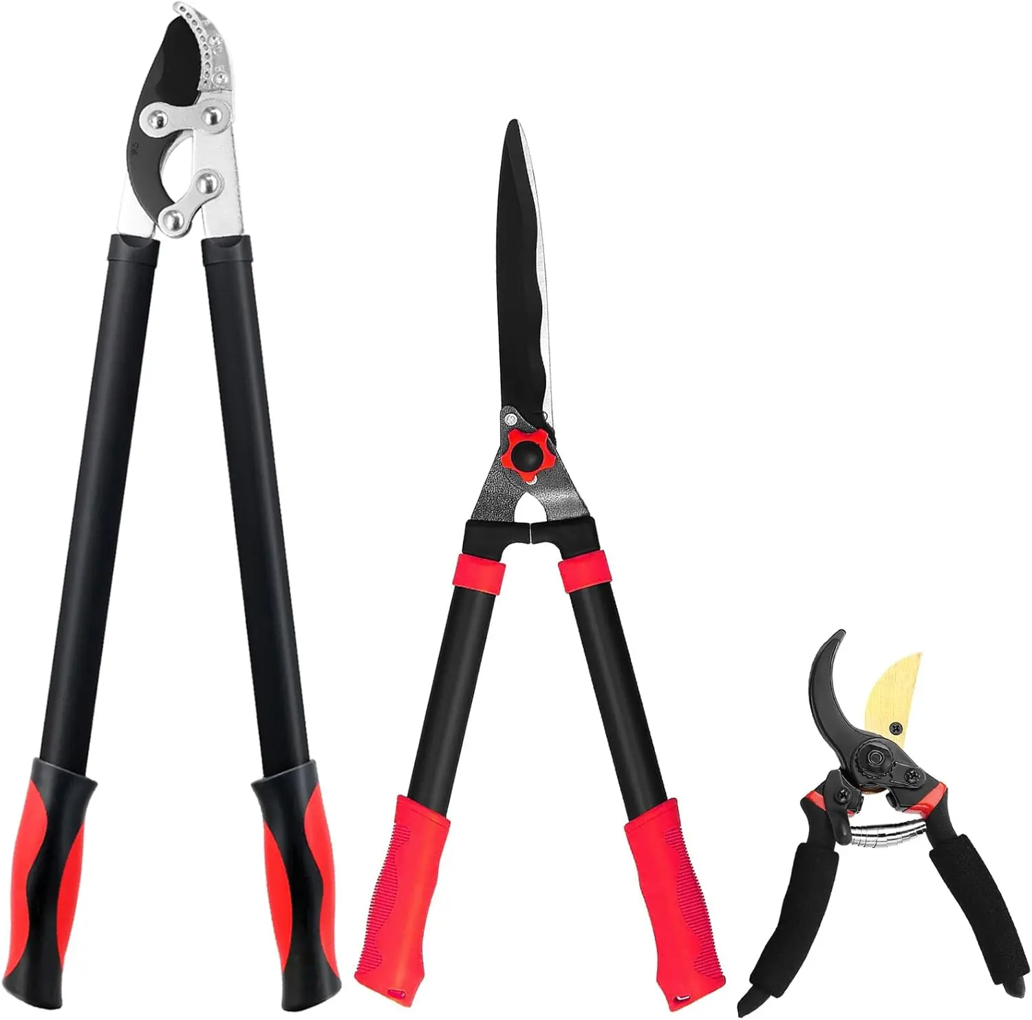 3-Piece Heavy Duty Pruning Tools Combo Set - Loppers, Hedge Shears, Pruners for Yd, Lawn & Garden Tree Shrub Care, Professional Branch Cutter for Indoor & Outdoor Gardening