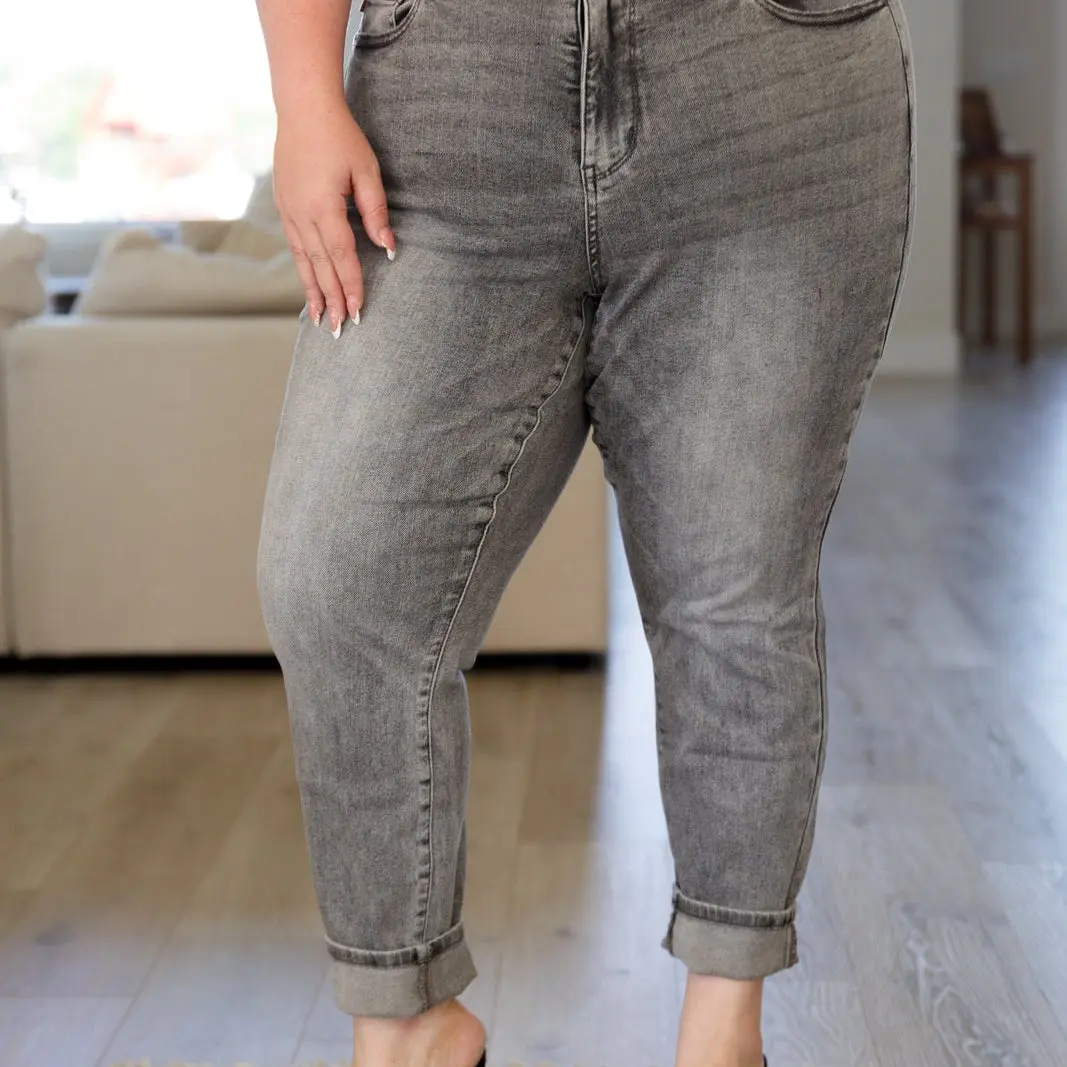 Charlotte High Rise Stone Wash Slim Jeans in Gray