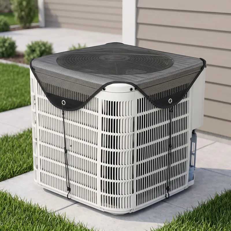 Ventilation and breathable air conditioning condenser top ventilation and leaf-proof cover 28×28 inches, an external air conditioning unit protection cover with 4 fixing ropes, fully covering branches, leaves and scattered debris all-season use
