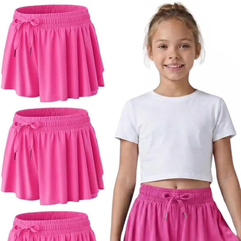 Girls Flowy Shorts 3 Pack - 2-in-1 Butterfly Skort with Spandex Liner for Tennis, Dance, Cheer, Running